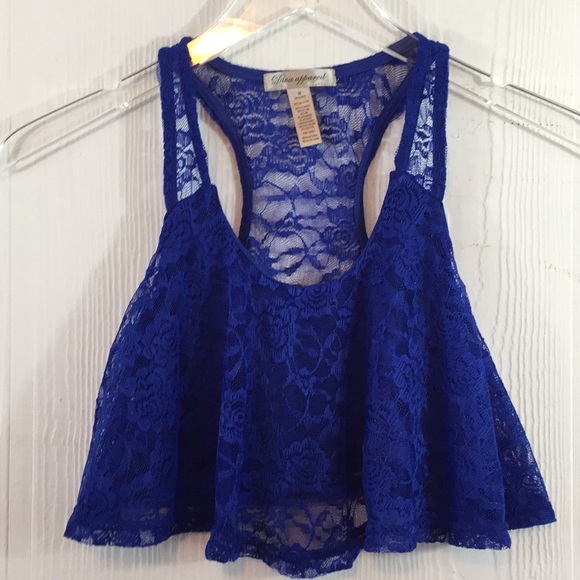 Diva Apparel Tops - Blue lace flutter cropped tank top razorback Med